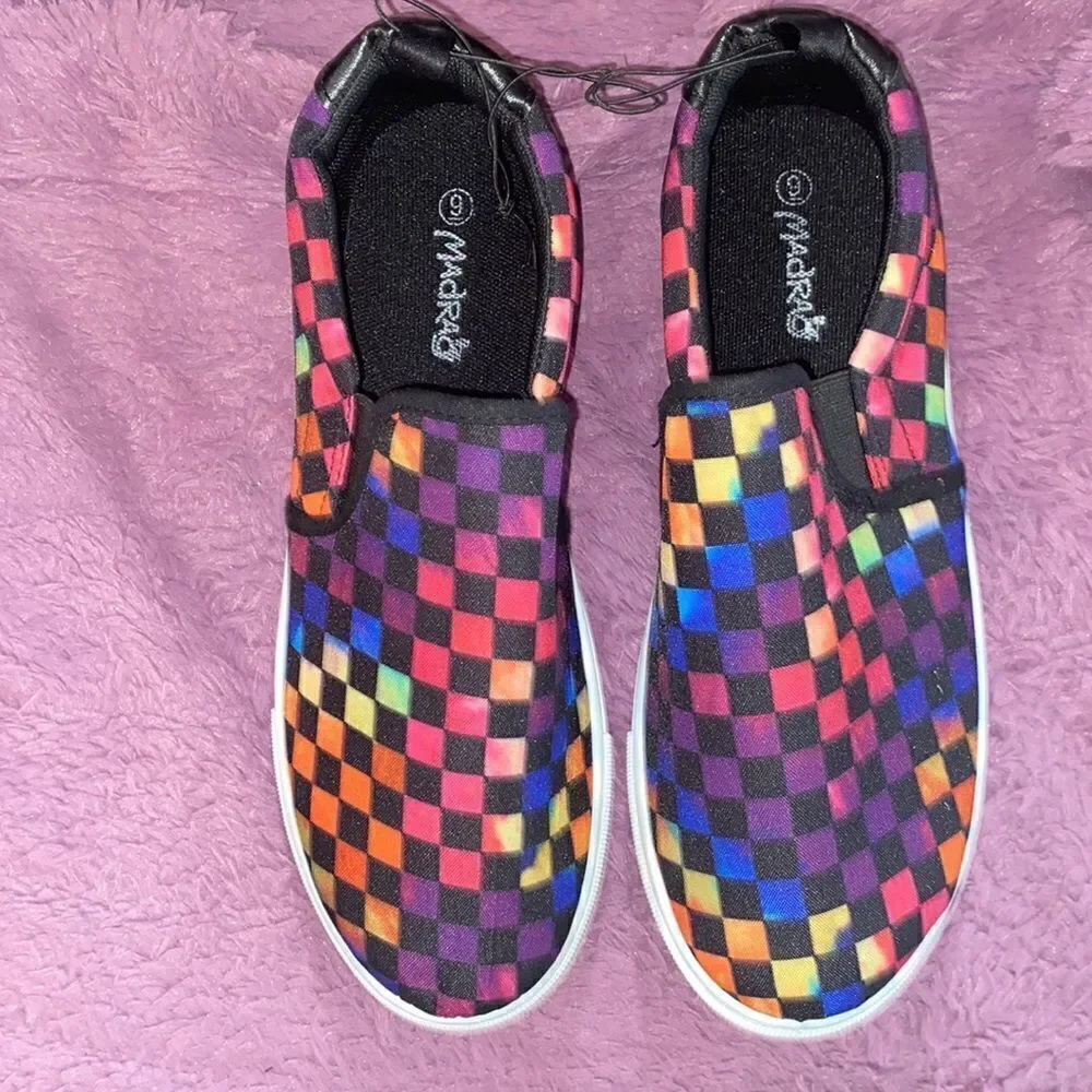 Rainbow Checkered Slip Ons‎